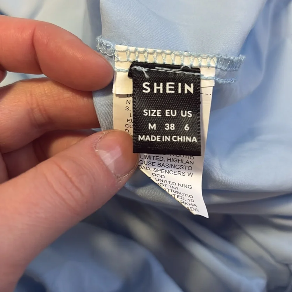 Backless Light Blue Shein Embroidered Floral Halter Dress Women’s M - Picture 14 of 14